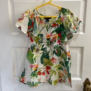 J Crew Ruffle Sleeve - Into The Wild Birds Blouse